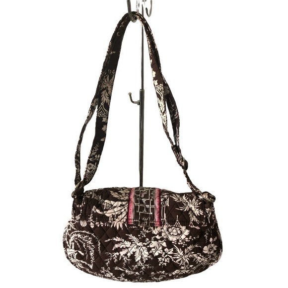 Vera Bradley Large Imperial Toile Brown & Pink Oriental Design Handbag 13X9 X4.5 - Picture 9 of 10